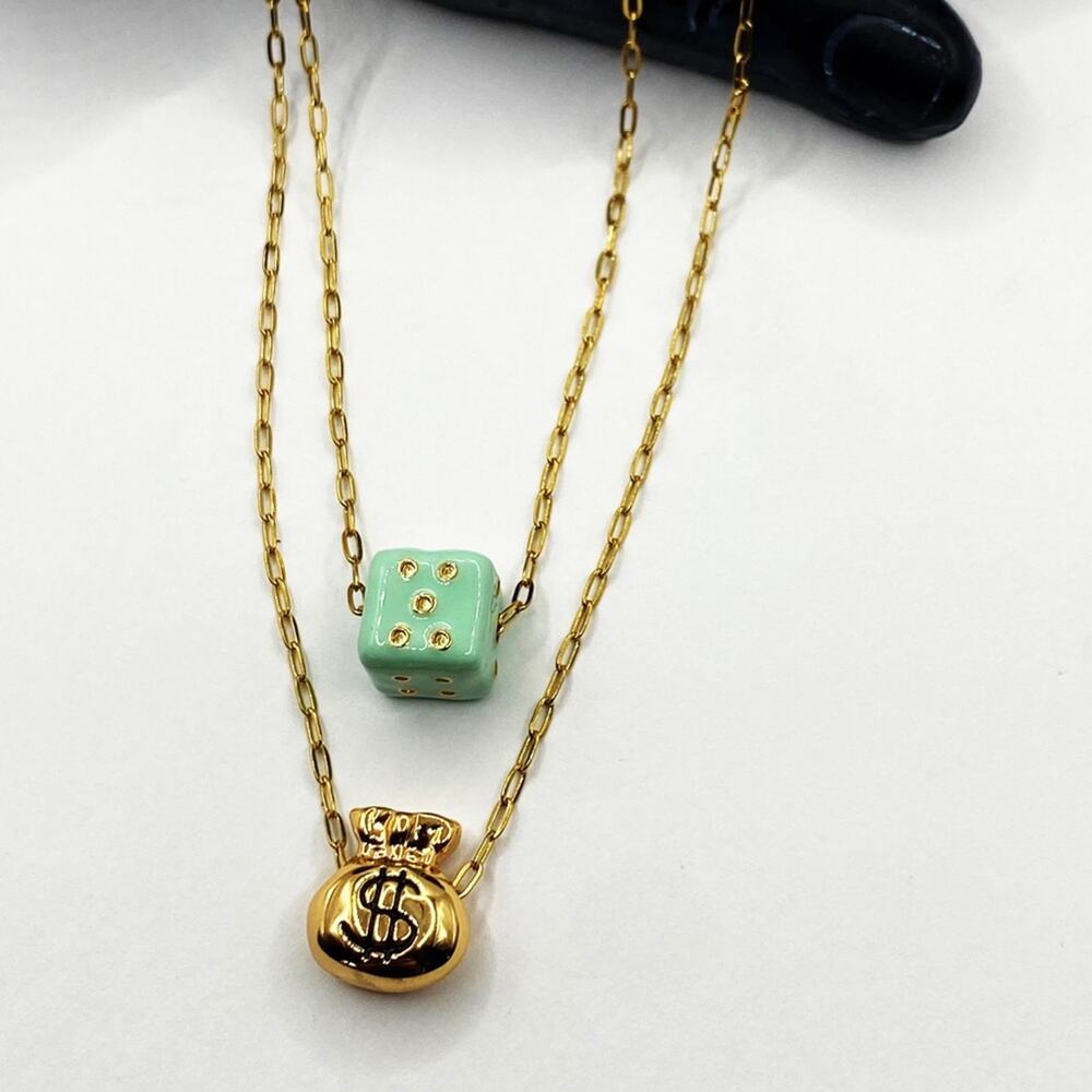 NEW Gold Money Bag & Mint Green Dice Layered - Picture 2 of 13